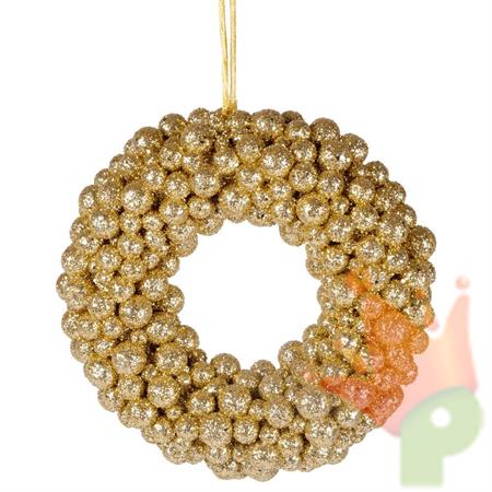 GHIRLANDA FUORIPORTA DI BACCHE ORO GLITTERATO 15CM