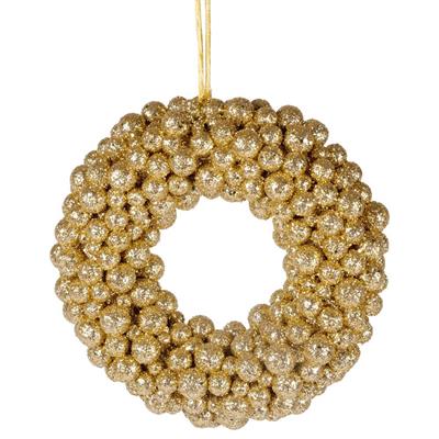 GHIRLANDA FUORIPORTA DI BACCHE ORO GLITTERATO 15CM