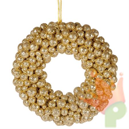 GHIRLANDA FUORIPORTA DI BACCHE ORO GLITTERATO 20CM