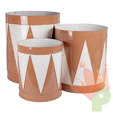 SET CONTENITORI TAMBURELLI IN METALLO BEIGE 43X51CM 3PZ