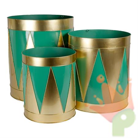SET CONTENITORI TAMBURELLI IN METALLO VERDE 43X51CM 3PZ
