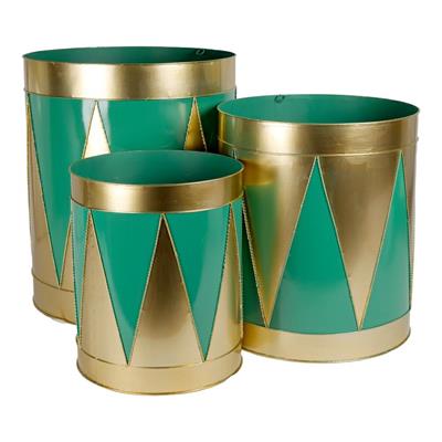 SET CONTENITORI TAMBURELLI IN METALLO VERDE 43X51CM 3PZ