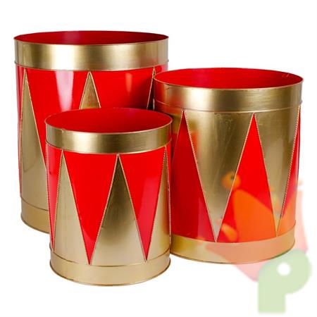 SET CONTENITORI TAMBURELLI IN METALLO ROSSO 43X51CM 3PZ