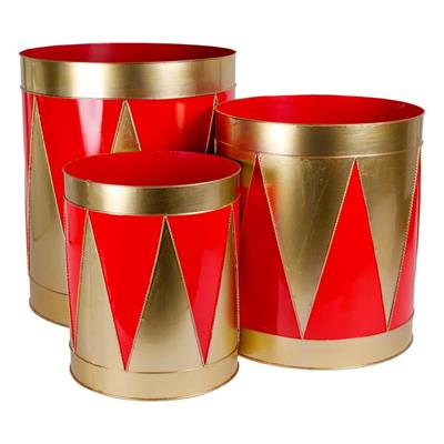 SET CONTENITORI TAMBURELLI IN METALLO ROSSO 43X51CM 3PZ
