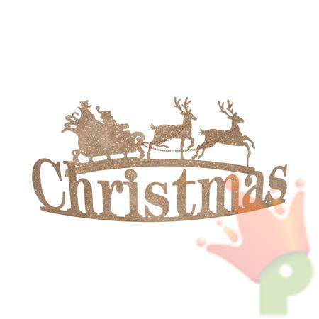 SCRITTA CHRISTMAS IN METALLO CON SLITTA ORO GLITTERATO 60X14CM