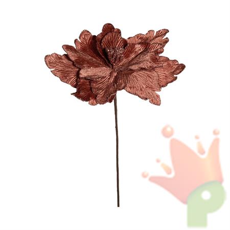 FIORE STELLA DI NATALE CON RAMO IN VELLUTO MARRONE 55CM