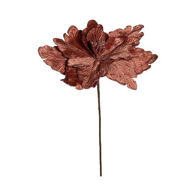 FIORE STELLA DI NATALE CON RAMO IN VELLUTO MARRONE 55CM