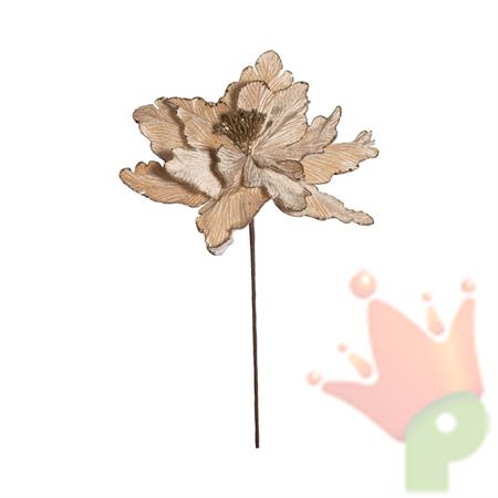 FIORE STELLA DI NATALE CON RAMO IN VELLUTO AVORIO 55CM