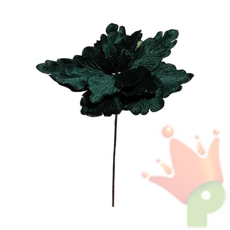 FIORE STELLA DI NATALE CON RAMO IN VELLUTO VERDE 55CM