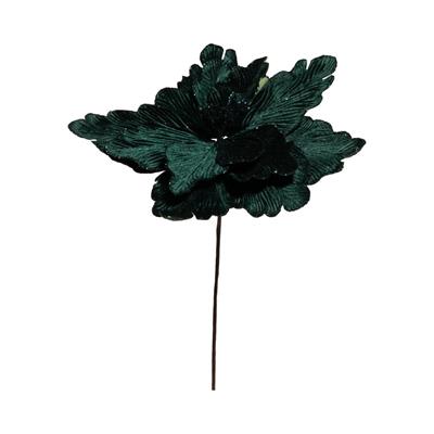 FIORE STELLA DI NATALE CON RAMO IN VELLUTO VERDE 55CM