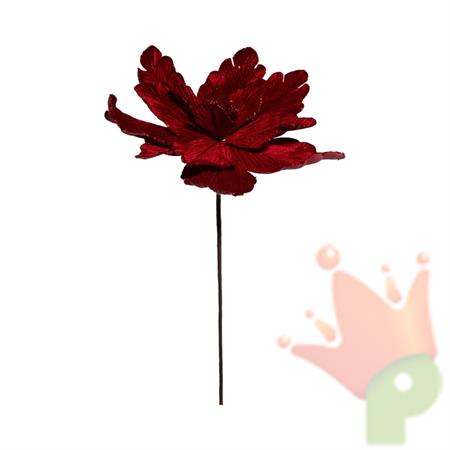 FIORE STELLA DI NATALE CON RAMO IN VELLUTO ROSSO 55CM