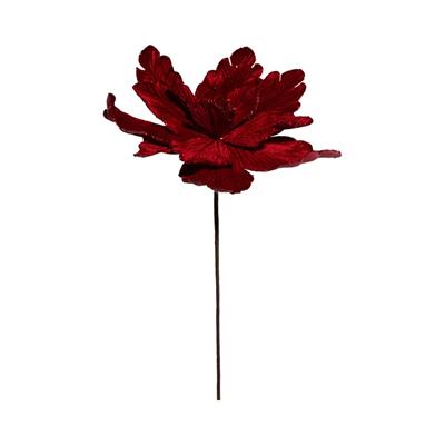 FIORE STELLA DI NATALE CON RAMO IN VELLUTO ROSSO 55CM