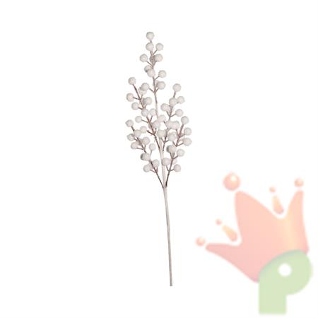 RAMO CON BACCHE FLOCCATE BIANCO 53CM