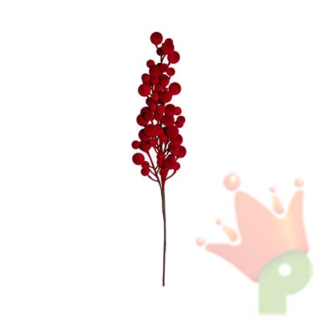 RAMO CON BACCHE FLOCCATE ROSSO 70CM