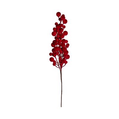 RAMO CON BACCHE FLOCCATE ROSSO 70CM