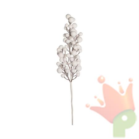 RAMO CON BACCHE FLOCCATE BIANCO 70CM