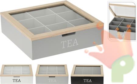 SCATOLA PORTA TISANE 24X24X7 CM IN LEGNO
