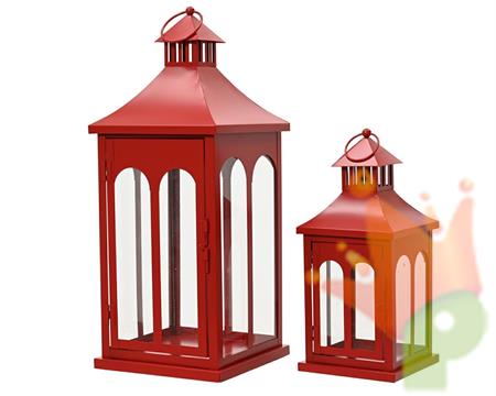 LANTERNA IN METALLO ROSSO 13X12X30CM