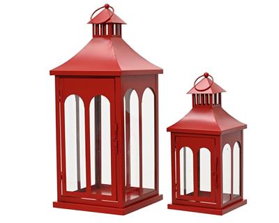 LANTERNA IN METALLO ROSSO 13X12X30CM