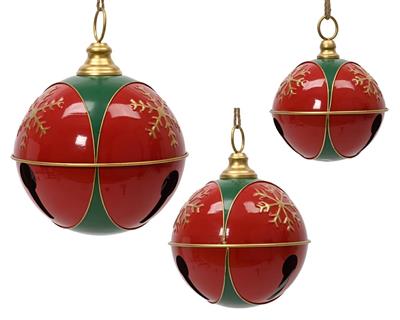 CAMPANELLA IN FERRO ROSSO/VERDE CON FIOCCO DI NEVE ORO 25CM