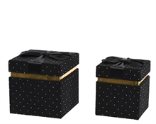 SCATOLA IN VELLUTO CON PERLINE FIOCCO NERO 12,5X12,5X14,5CM