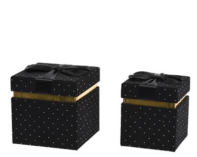 SCATOLA IN VELLUTO CON PERLINE FIOCCO NERO 12,5X12,5X14,5CM
