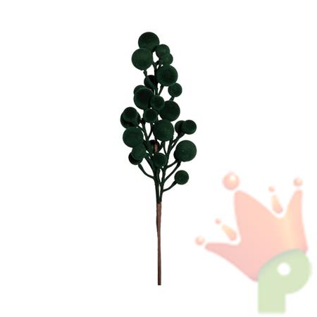 RAMO CON BACCHE FLOCCATE VERDE 43CM