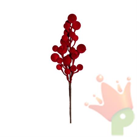 RAMO CON BACCHE FLOCCATE ROSSO 43CM