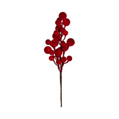 RAMO CON BACCHE FLOCCATE ROSSO 43CM