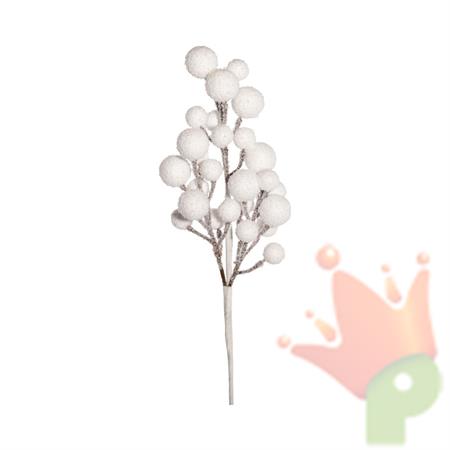 RAMO CON BACCHE FLOCCATE BIANCO 43CM