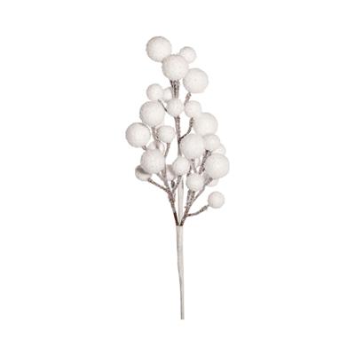 RAMO CON BACCHE FLOCCATE BIANCO 43CM