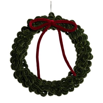 GHIRLANDA FUORIPORTA VERDE CON FIOCCO ROSSO 13CM