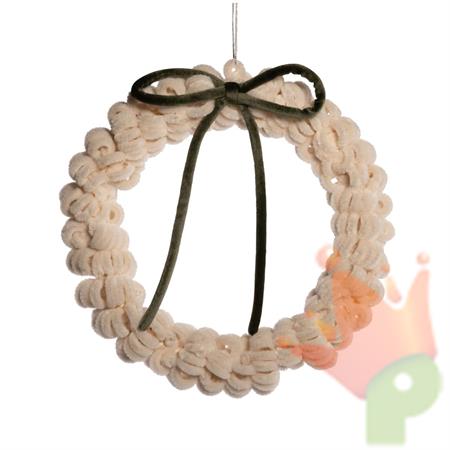 GHIRLANDA FUORIPORTA AVORIO CON FIOCCO VERDE 13CM