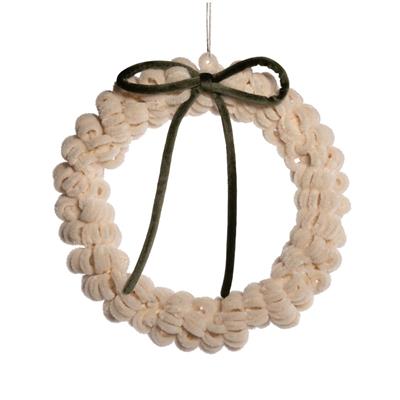 GHIRLANDA FUORIPORTA AVORIO CON FIOCCO VERDE 24CM