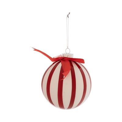 PALLINA IN VETRO SFERA A SPICCHI BIANCO/ROSSO 8CM