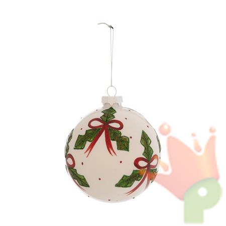 PALLINA IN VETRO BIANCO CON AGRFIOGLI 12CM