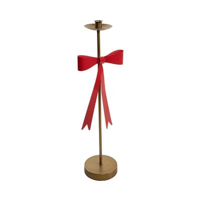 CANDELIERE ORO IN METALLO CON FIOCCO ROSSO 60CM