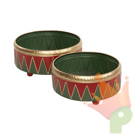 CONTENITORI TAMBURELLI VERDE/ORO/ROSSO 31X13CM 2PZ