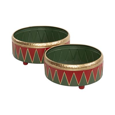CONTENITORI TAMBURELLI VERDE/ORO/ROSSO 31X13CM 2PZ