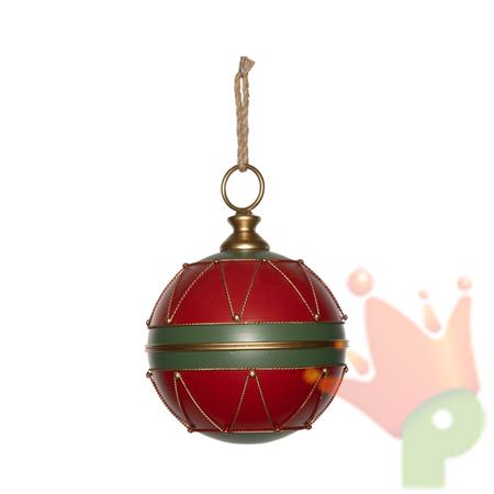 SFERA NATALIZIA IN METALLO ROSSO/VERDE/ORO 31X42CM