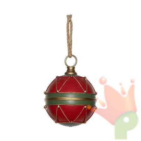 SFERA NATALIZIA IN METALLO ROSSO/VERDE/ORO 20X28CM