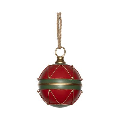 SFERA NATALIZIA IN METALLO ROSSO/VERDE/ORO 20X28CM