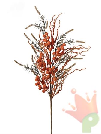 RAMO CON BACCHE FLOCCATE ARANCIO 86CM