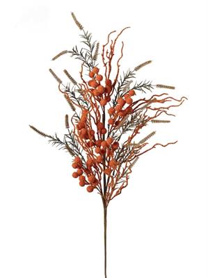RAMO CON BACCHE FLOCCATE ARANCIO 86CM