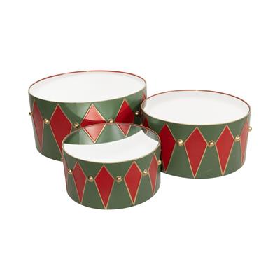 ALZATINE TAMBURELLI CON SPECCHIO VERDE/ROSSO 61CM 3PZ