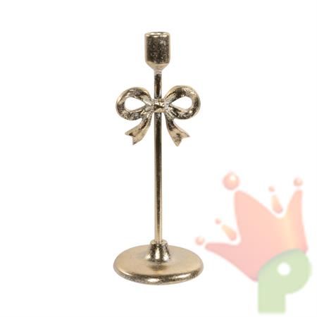 PORTACANDELA IN METALLO CON FIOCCO ORO 30CM