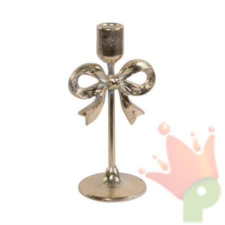 PORTACANDELA IN METALLO CON FIOCCO ORO 20CM