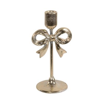 PORTACANDELA IN METALLO CON FIOCCO ORO 20CM