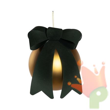 PALLINA DI NATALE IN VETRO ORO CON FIOCCO VERDE 15CM