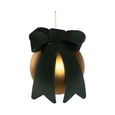 PALLINA DI NATALE IN VETRO ORO CON FIOCCO VERDE 20CM